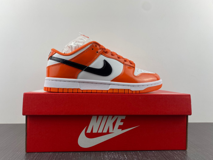 nike dunk low white orange patent black dj9955-800