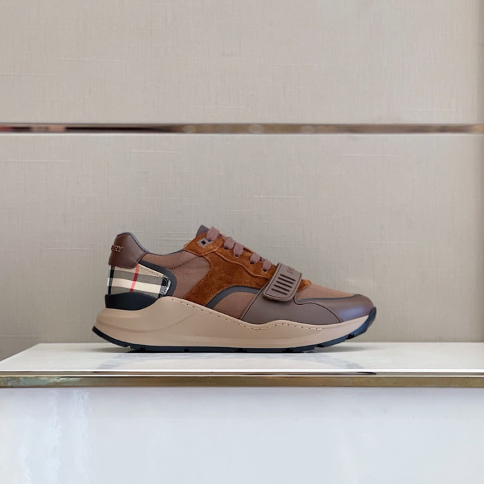 B**rry vintage check, leather and mesh sneakers