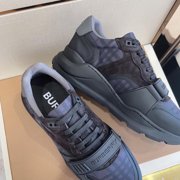 B**rry vintage check, leather and mesh sneakers